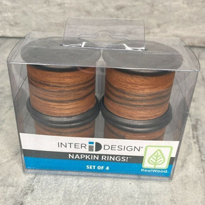 New InterDesign iDesign Brown Black Real Wood Woodgrain Napkin Rings‎ Set of 4